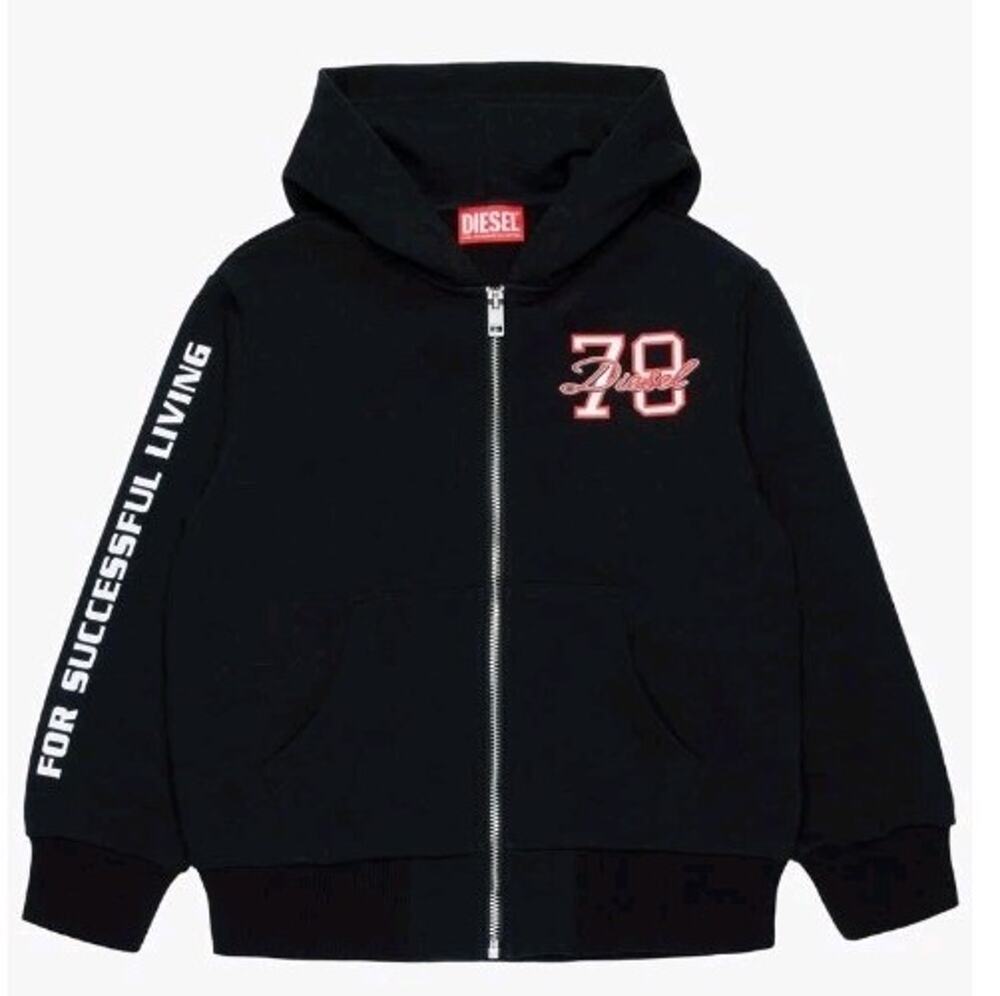 DIESEL S-Ginn K9 "For Successful Living" Arm Logo Black Zip-Up Hoodie - Large